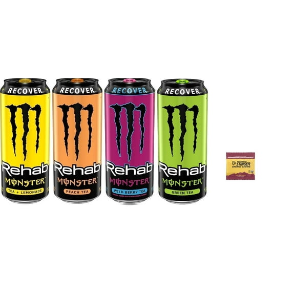 Monster Rehab Variety Pack 15 ounce (Pack of 12) + Stinger Energy Chews (Assorted)