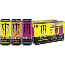 Monster Rehab Variety Pack, Lemon, Peach, Wild Berry Tea, 12 Count, 15.5 fl oz