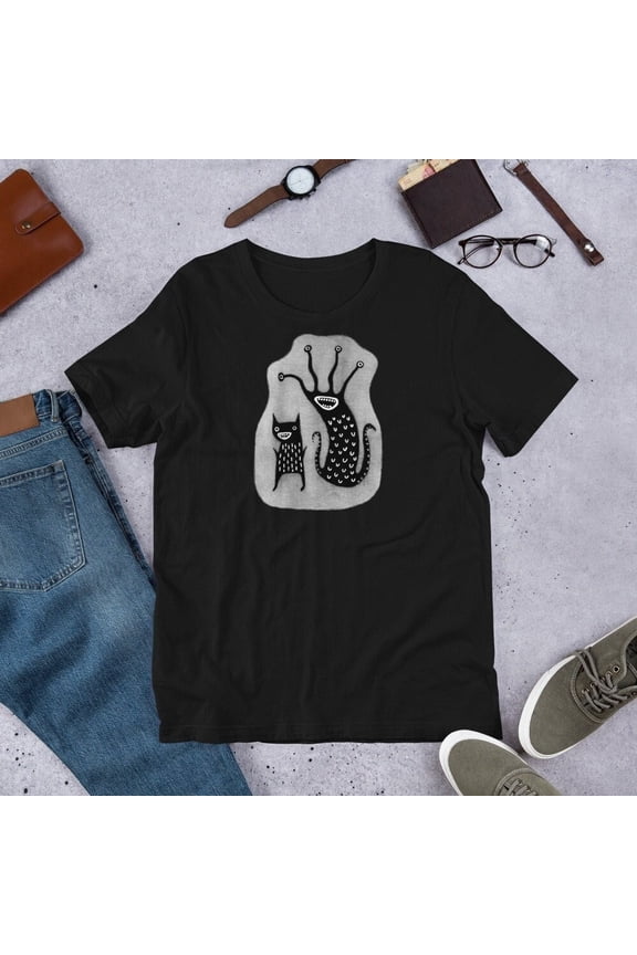 Monster Shirt Crew Neck Folk Art Print Quirky Cute Birthday Housewarming Funny Creepy Goth