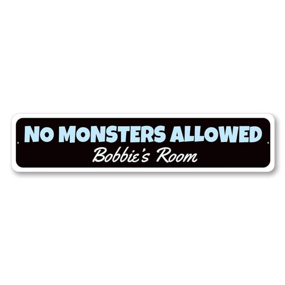 Monster Sign, Custom No Monsters Allowed Sign, Children Kid Room Sign, Monster Lover Sign, Kid Bedroom Aluminum Decor - 4x18 inches