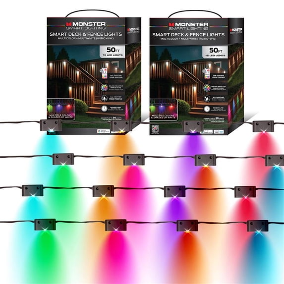Monster Smart 100ft RGBIC+WW Multicolor Deck & Fence Lights, LED, Wi-Fi Control