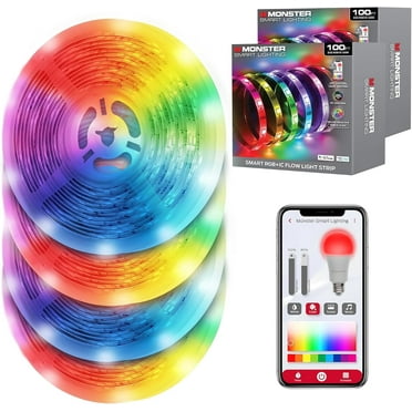 Monster Smart Lighting Indoor LED Strip Lights, RGBIC Multicolor Flow LED Lights, 200’