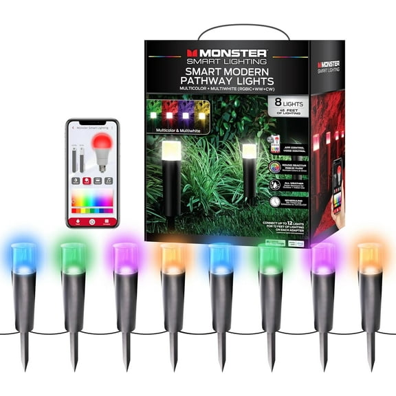 Monster 48ft Smart Multicolor LED Pathway Lights with 8 LED Lights for Outdoor Lighting