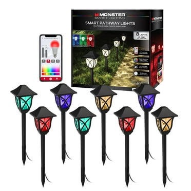 Monster Smart 8-Pack Water-Resistant Traditional Multicolor & Multiwhite LEDs Pathway Lights, Voice & Wifi Mobile App Control, 48ft Corded Electric Total Length