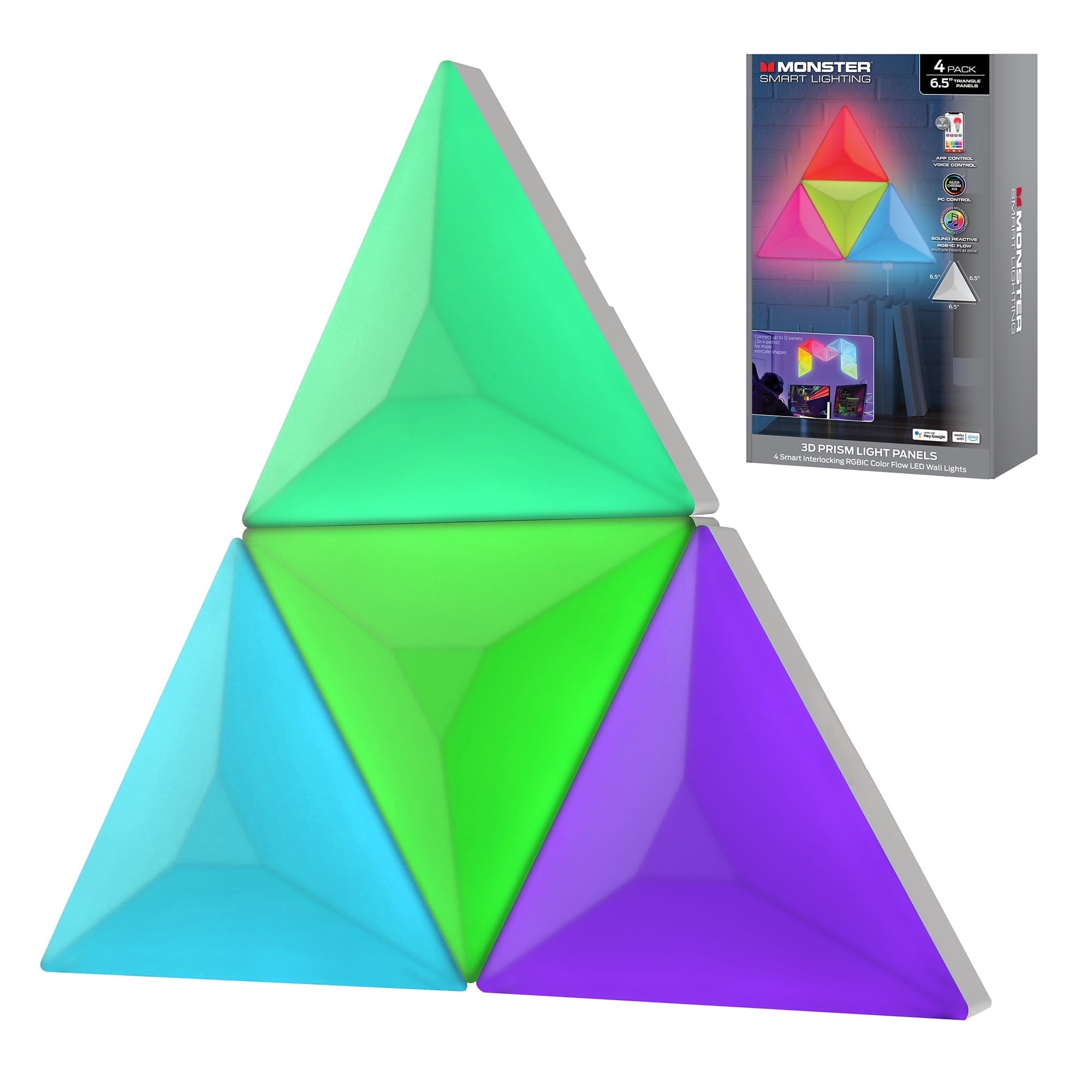 Monster Smart 3D Prism LED Wall Lights 4-Pack, Multicolor LED