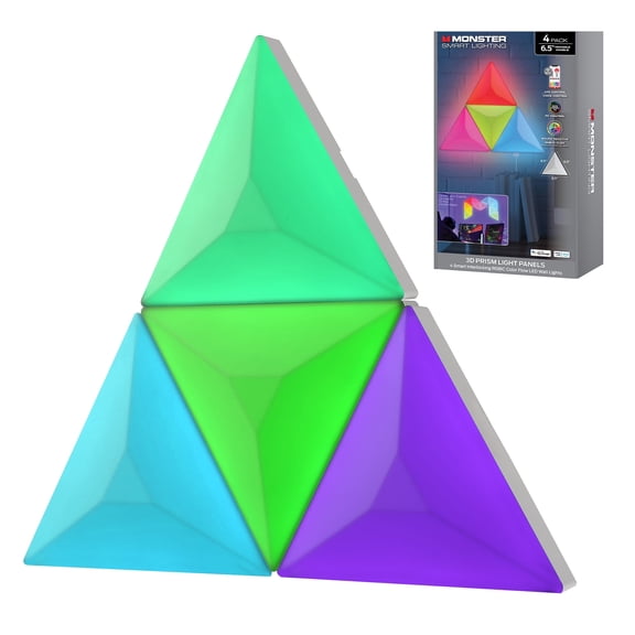 Monster 4-Pack Smart 3D Prism LED Lights, Interlocking RGB Wall Lights with Voice & App Control