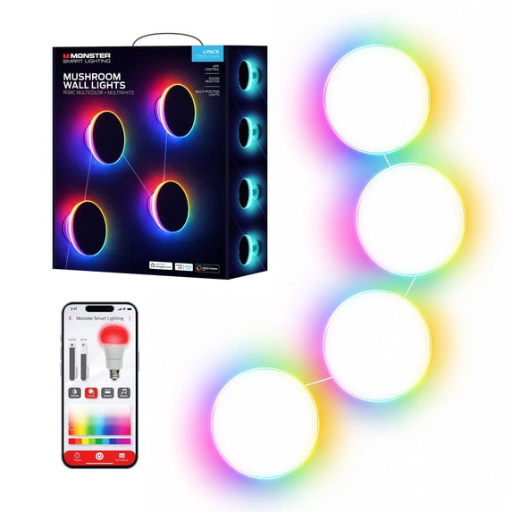 Monster RGBIC Smart LED Wall Light Panels, 4 Pack, Gaming Wall Lights with Music Sync, App & Voice Control, Works with Alexa & Google