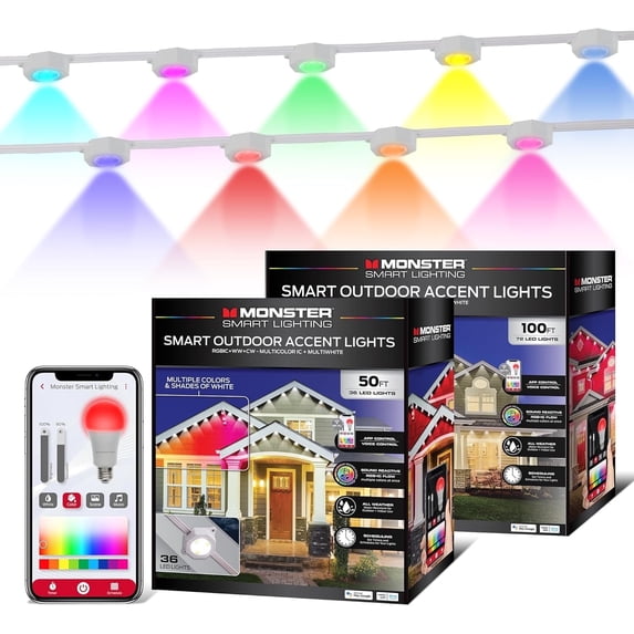 Monster Smart Outdoor 150 ft RGBIC and Multiwhite Voice Control Permanent Outdoor Lights