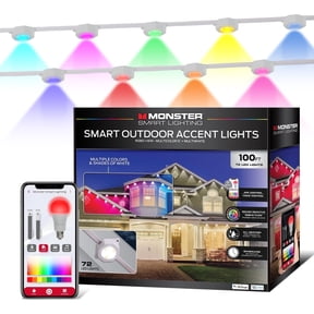 Monster 100 ft Permanent Outdoor Lights Smart 72 RGBIC LEDs, Multi-White & Full Color, All-Weather Waterproof, App & Voice Control Holiday & Year-Round Outdoor String Lighting