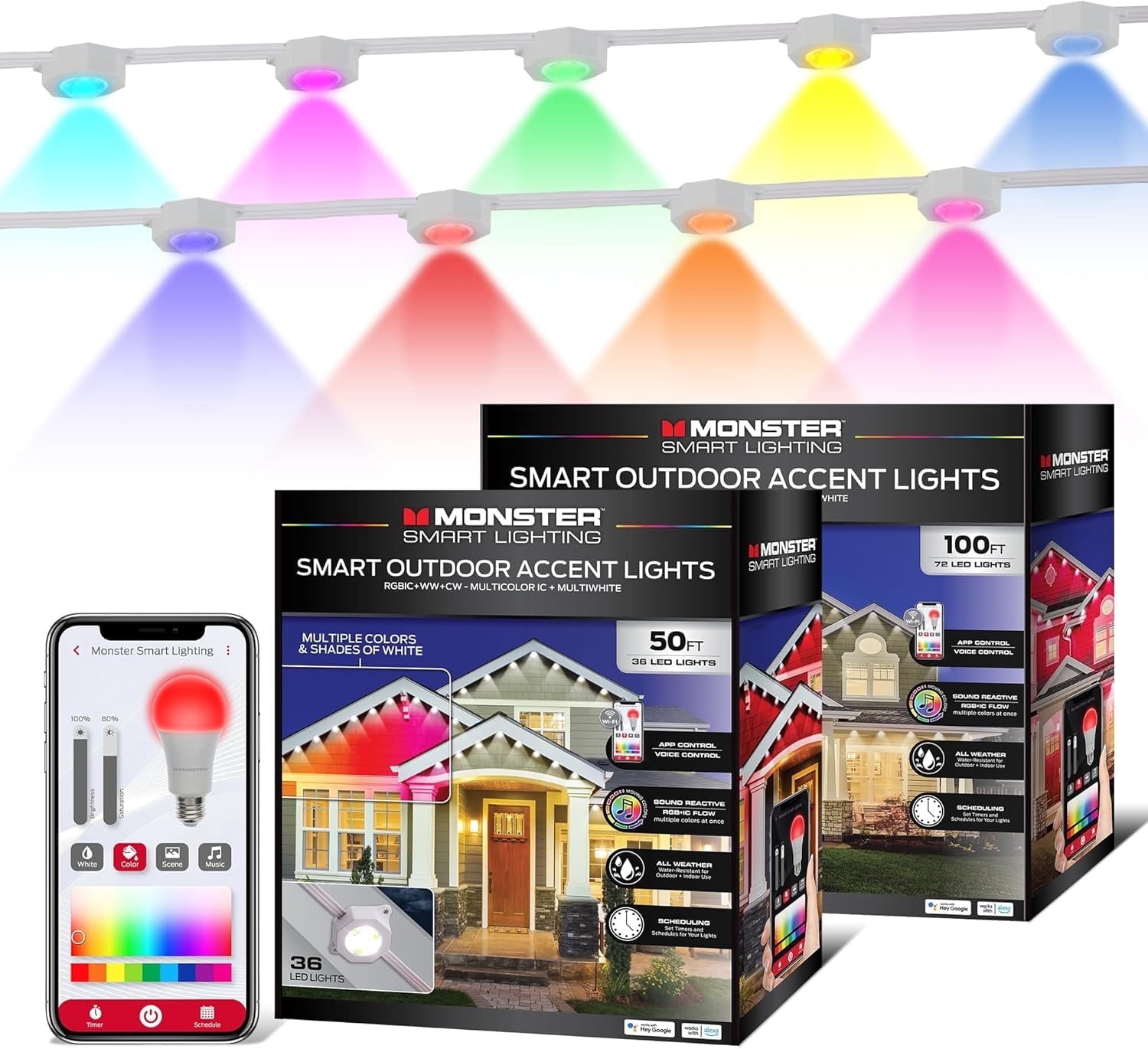 Monster Outdoor LED Smart Lights, RGBIC+ Multiwhite Permanent