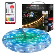 Monster Smart Outdoor LED Strip Lights 50ft, 540 RGB+IC Multicolor LEDs, Weather-Resistant, Voice & App Control, Sound-Reactive, Works with Google and Alexa, ETL Certified