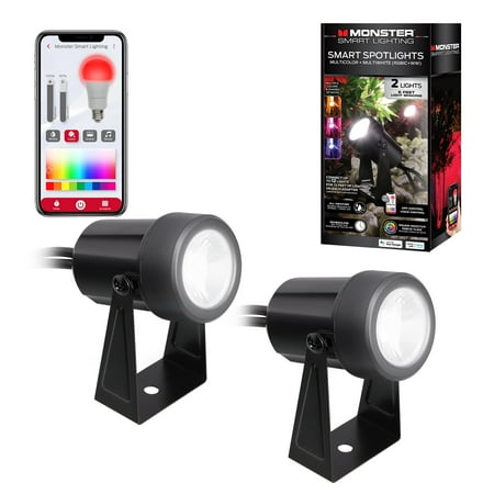 Monster Smart Outdoor Spotlight for Landscape Lighting with RGB & IC Flow, for Christmas, Halloween, Party, Gameday and More, 12V Adapter, 2-Pack