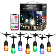 Monster Smart String Lights 48 ft, 24 LED Lights, App & Voice Control, RGB+IC Flow, Sound Reactive, Weather Resistant, 24V Corded Electric Power Adapter Included, Works with Alexa & Google Assistant