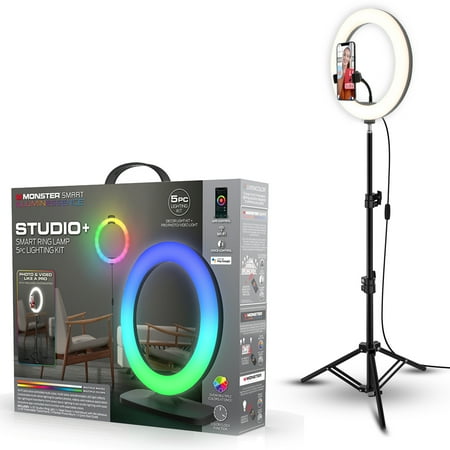 Monster Smart Studio Plus Ring Lamp and Vlogging Light Kit, Includes Tripod Stand/Mount
