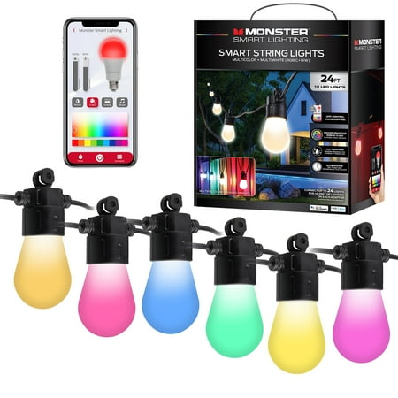 Monster Smart 24ft String Lights, Multicolor LED Lights for Outdoor Patio & Backyard, App & Voice Control price history and forecast - Monster MOW7-1008-MCW