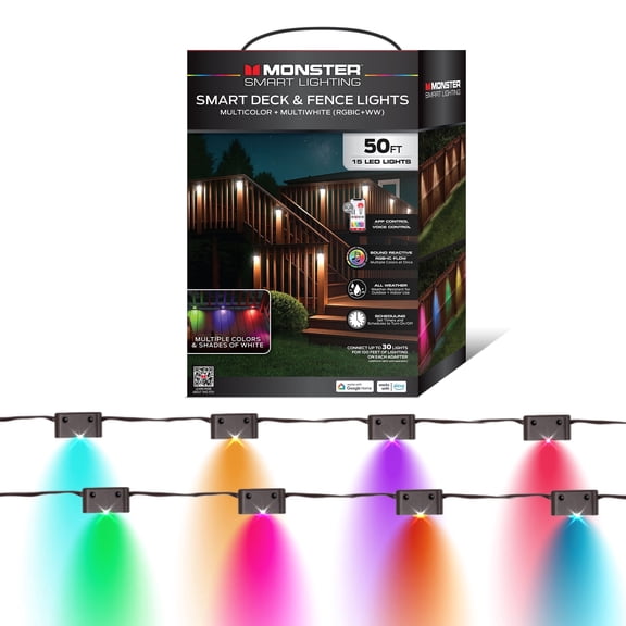Monster Smart 50ft RGBIC+WW Multicolor Deck & Fence Lights, LED, Wi-Fi Control