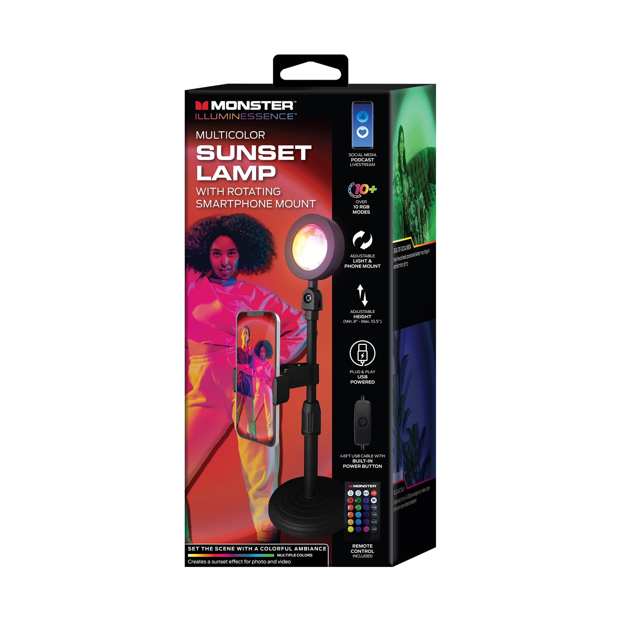 Monster Sunset Selfie Lamp Light, Multi-color LED Lights, TikTok, Smartphone Mount