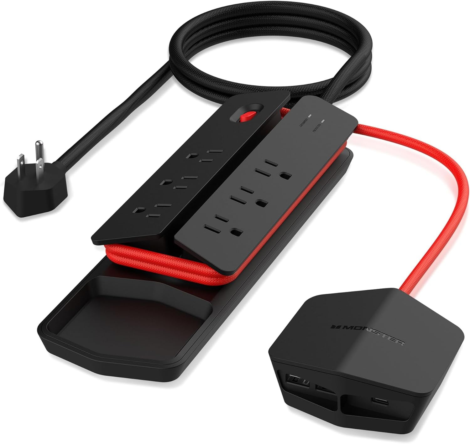 Monster Surge Protector Power Center Vertex, 6 AC Grounded Outlets, 2 USB-A & 1 USB-C Ports, Black