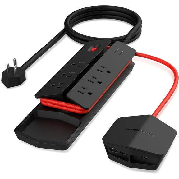 Monster Surge Protector Power Center Vertex, 6 AC Grounded Outlets, 2 USB-A & 1 USB-C Ports, Black