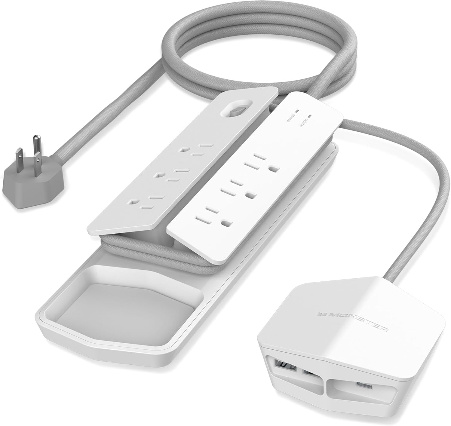 White Power Strip with 6 AC Outlets and USB Ports