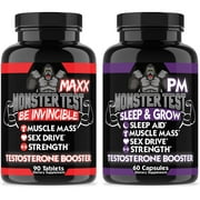 Monster Test Maxx Testosterone Booster High Strength Formula & Monster PM Sleep Aid for Men 2-Pack
