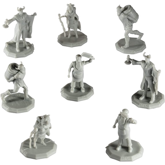 Monster Townsfolk Mini Fantasy Figures - 8pc Merchant Non Player Character NPC Miniatures - 1" Hex-Sized Compatible with DND Dungeons and Dragons, Pathfinder and All RPG Tabletop Games