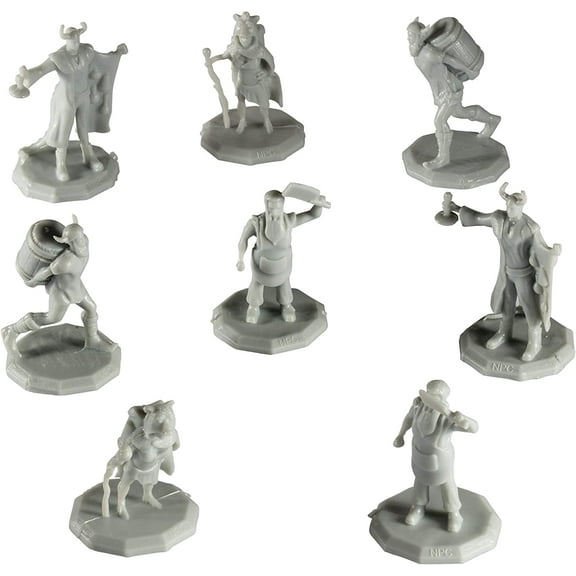 Monster Townsfolk Mini Fantasy Figures - 8pc Merchant Non Player Character NPC Miniatures - 1" Hex-Sized Compatible with DND Dungeons and Dragons, Pathfinder and All RPG Tabletop Games