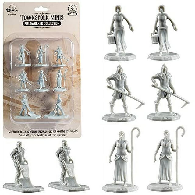 Monster Townsfolk Mini Fantasy Figures 8pc Paintable Fieldworker Non