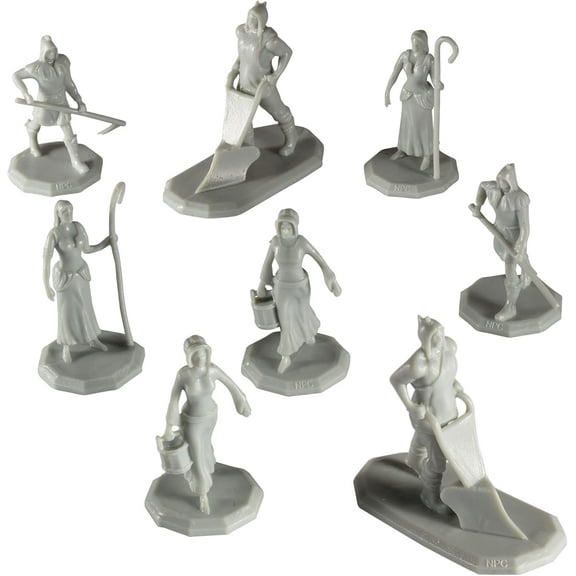 Monster Townsfolk Mini Fantasy Figures - 8pc Paintable Fieldworker Non Player Character NPC Miniatures - 1" Hex-Sized Compatible with DND Dungeons Dragons, Pathfinder, Tabletop Games