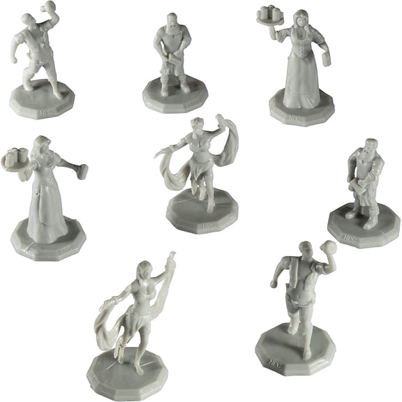 Monster Townsfolk Mini Fantasy Figures - 8pc Paintable Pub Workers Non Player Character NPC Miniatures- 1" Hex-Sized Compatible with DND Dungeons and Dragons, Pathfinder and All RPG Table Top Games
