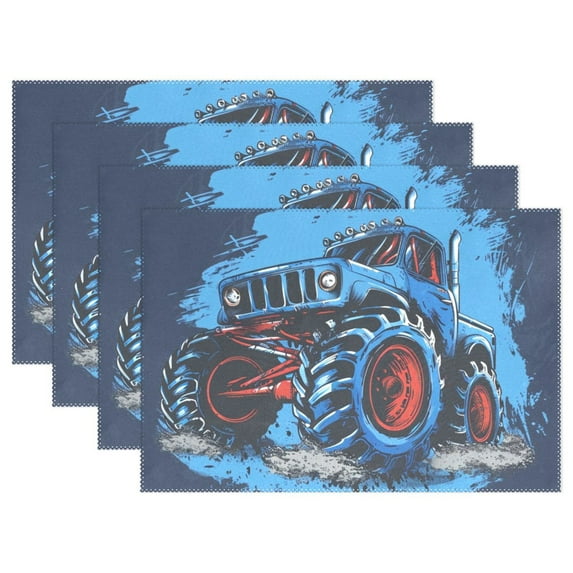 Monster Truck 12×18 inch Placemats Heat Resistant Washable Foldable Rectangular Placemats Set Decoration Indoor Outdoor for Kitchen Dining Table 6PCs