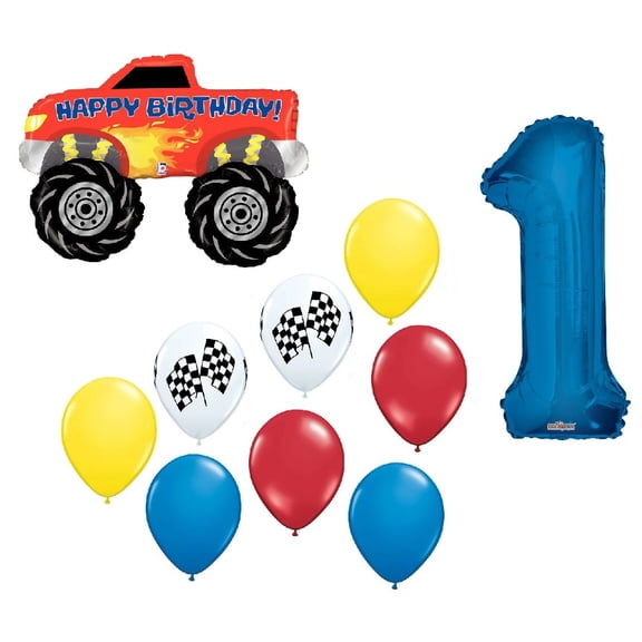 Monster Truck 1st Happy Birthday Party Supplies 10 Piece Balloon Bouquet Decorations Set