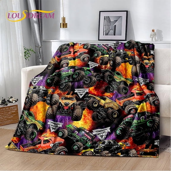 Monster Truck 3D Monster Jam Cartoon Soft Keep Warm Comfortable for Picnic Beds Sofa Home Bedroom Flannel Blanket