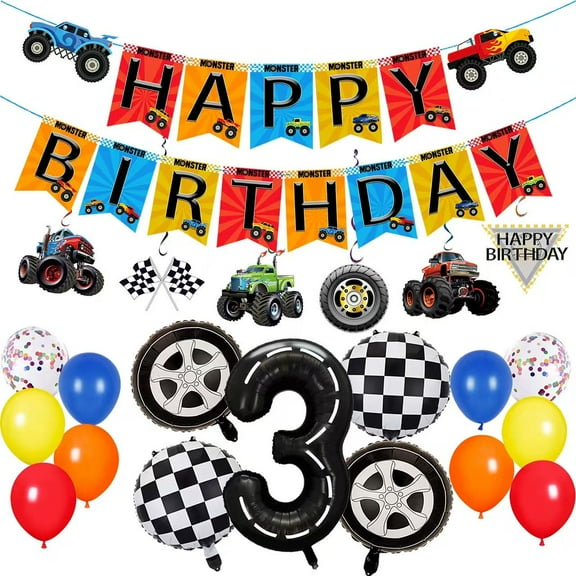 Monster Truck 3rd Birthday Party Decorations Race Car Theme Party Supplies 40 Pcs
