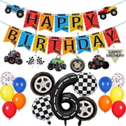 Monster Truck 6th Birthday Party Decorations Set, Race Car Theme, 40 Pcs, Includes Banner, Hanging Swirls, Foil and Latex Balloons