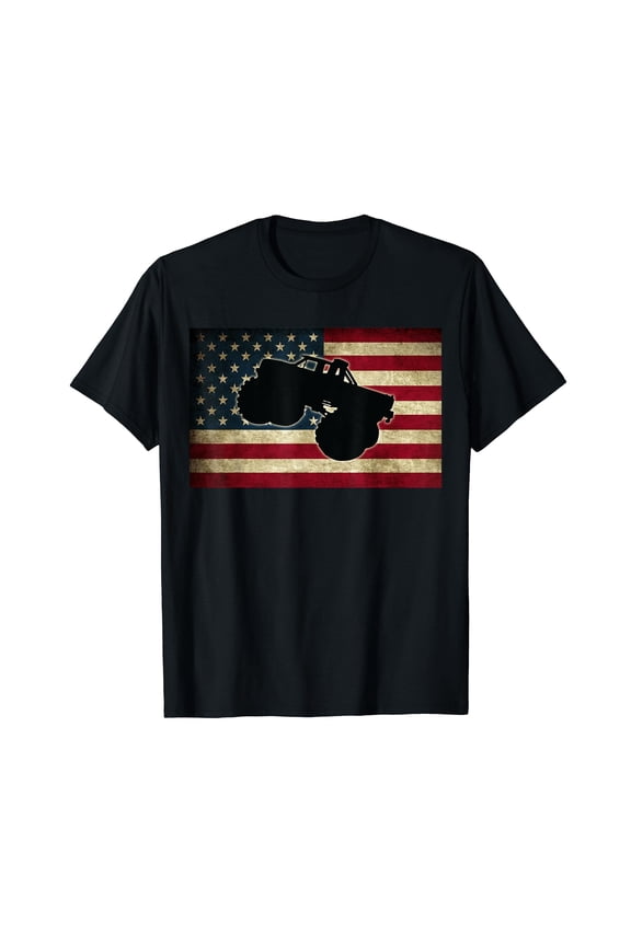 Monster Truck American Flag - Distressed Silhouette Design - Durable Outdoor Yard Flag