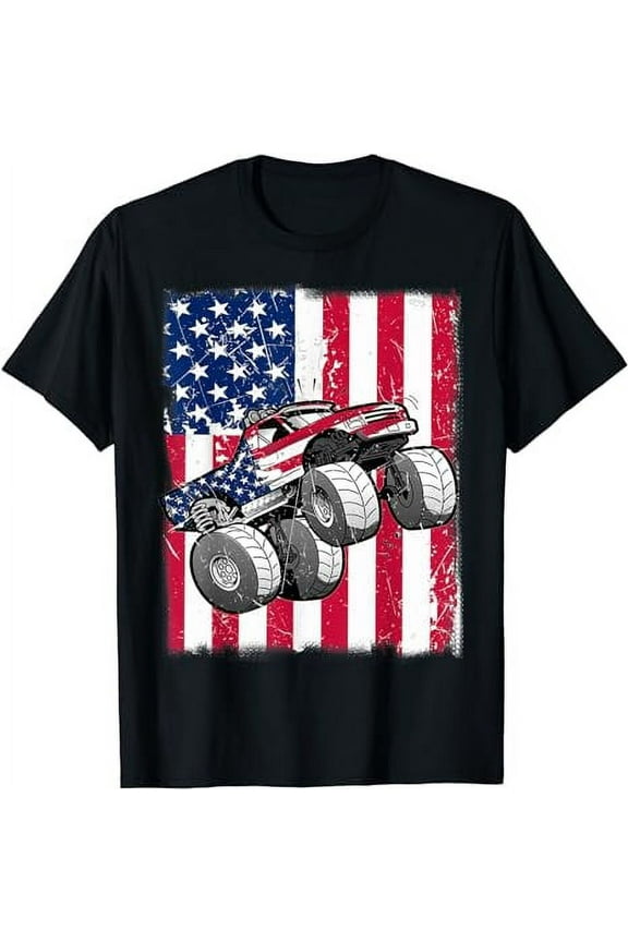 Monster Truck American Flag Toddler Boy Racing USA Patriotic T-Shirt