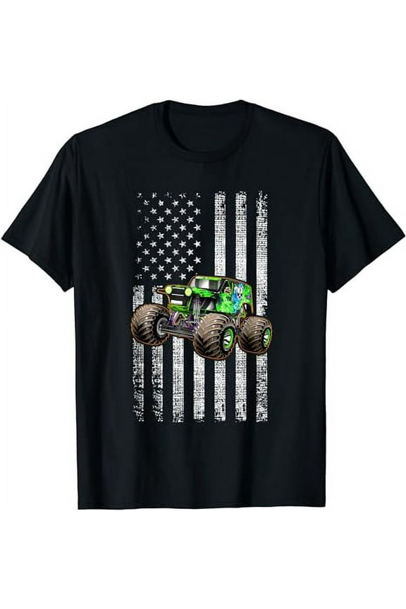 Monster Truck Are My Jam American Flag USA Patriotic T-Shirt