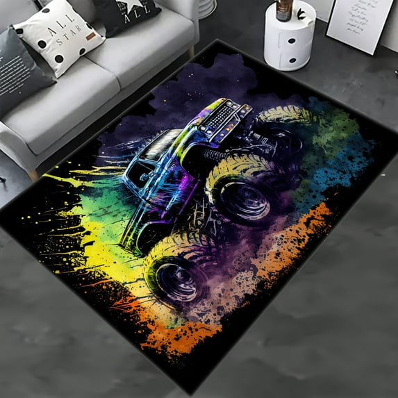 Monster Truck Area Rug 3x5 ft = 95x155 cm Washable Rug