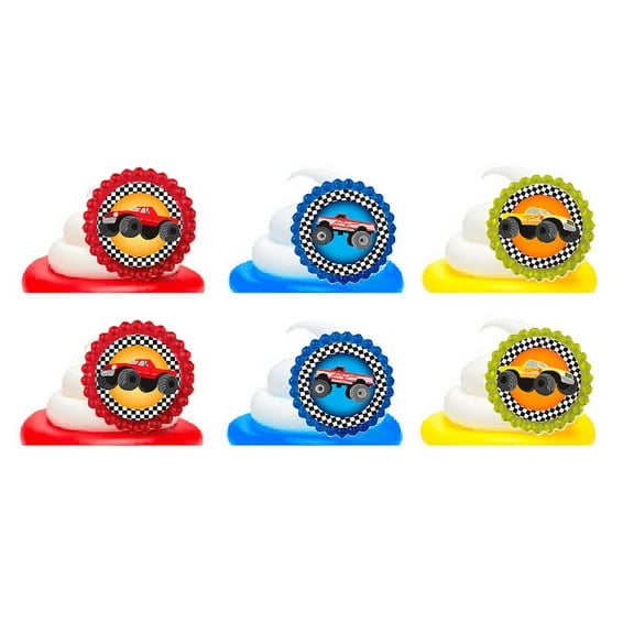 Monster Truck Big Wheeler Easy Toppers Cupcake Decoration Party Favor Rings -24pk