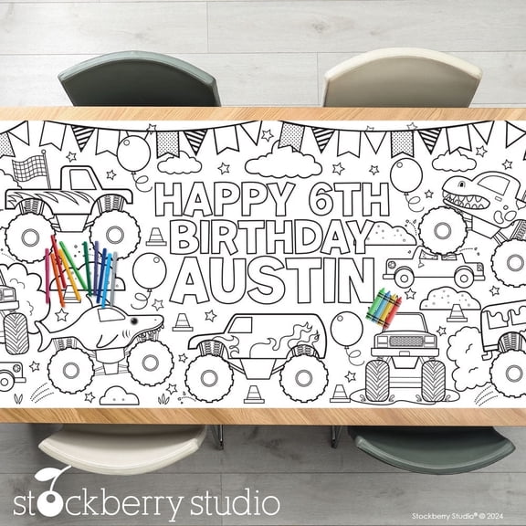 Monster Truck Birthday Party Coloring Tablecloth Decorations