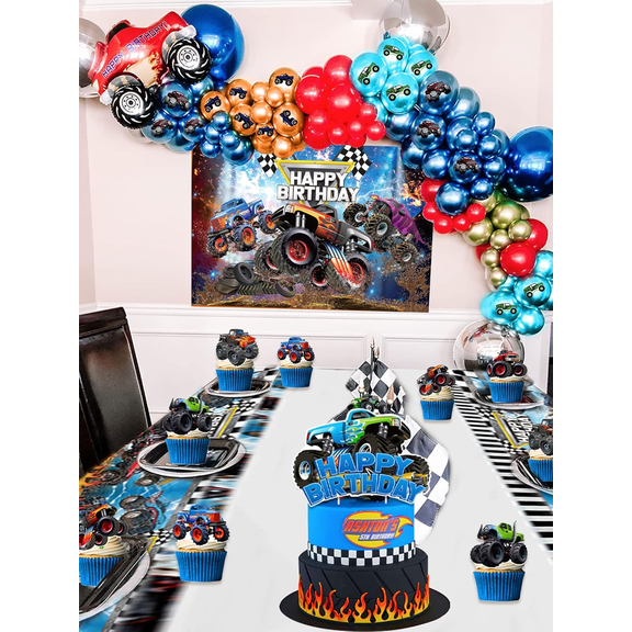 Monster Truck Birthday Party Decorations All-in-One Set - Racing Theme Party Supplies Kit