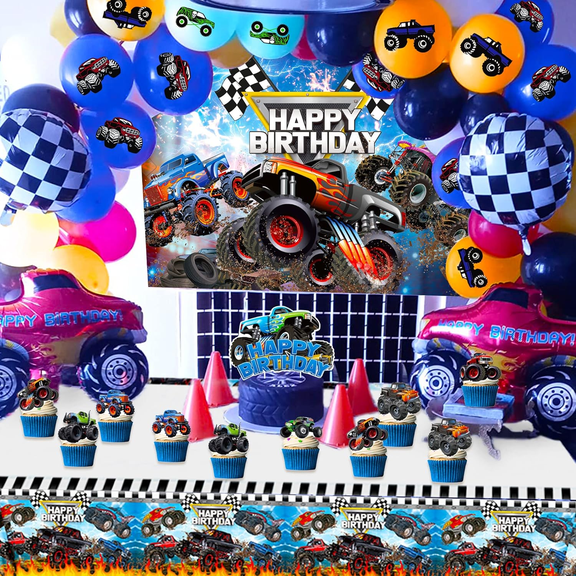 Monster Truck Birthday Party Decorations All-in-One Set - Racing Theme Party Supplies Kit