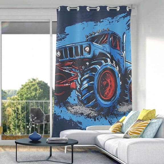 Monster Truck Blackout Curtain Panels Drapes Privacy Assured with Light Filtering Curtains for Living room Bedroom Bathroom Window