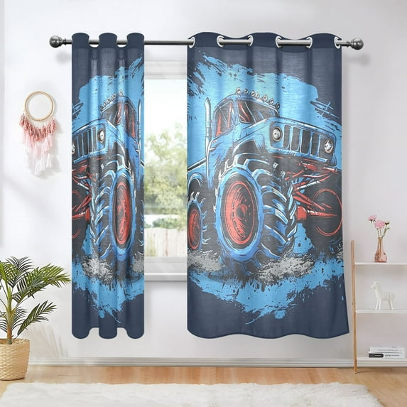 Monster Truck Blackout Curtains Thermal Insulation 63 inch Grommet for Bedroom Living Room Bathroom Kitchen Windows 2 Pack