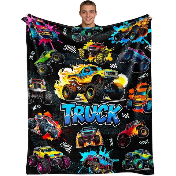 Monster Truck Blanket for Boys Kids Teens