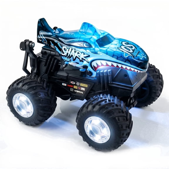YCFUN RC Monster Truck Toy for Kids, 360° Spins RC Car with Music and LED Car Shell & Wheels for Boys Girls Ages 3+ (Blue)