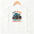 thumbnail image 1 of Monster Truck Boys Graphic Print T-Shirt, Just A Boy Who Loves Vehicles 100% Cotton Kids Short Sleeve Tee, 1 of 5