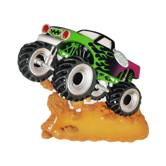 Monster Truck Ornament or Gift Idea, Grave Digger Green Flame Design, Can Be Personalized At Home, In Gift Box