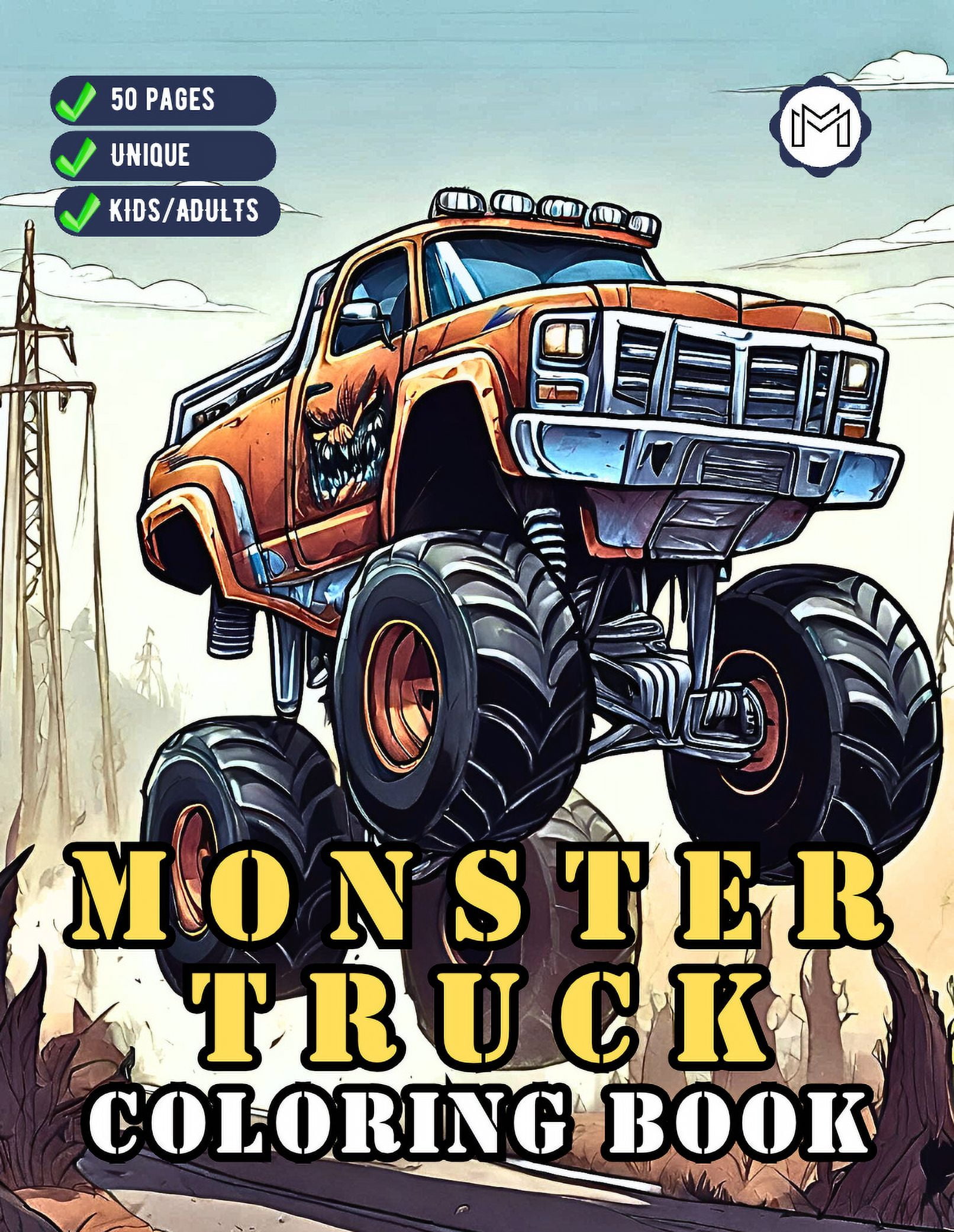 Monster Truck Coloring Book for Kids Children and Adults 50 Pages ...